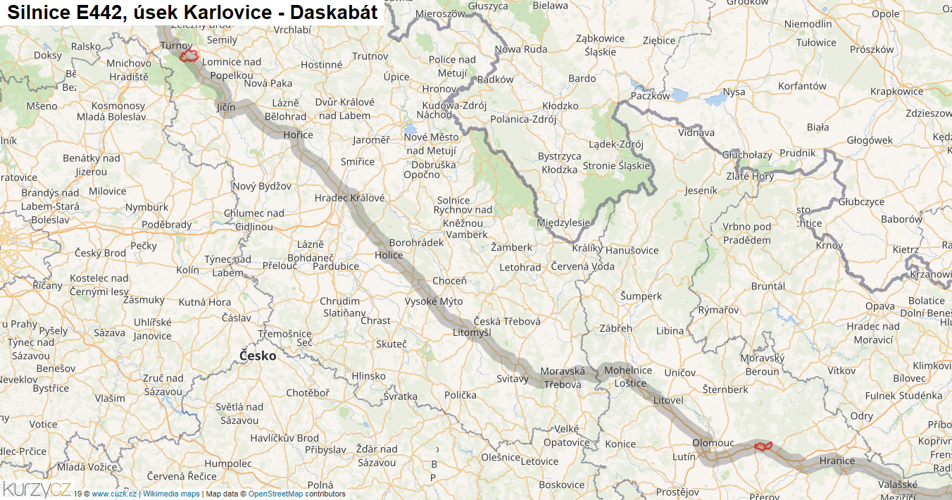 Úsek Karlovice - Daskabát, Silnice E442 - Mapa