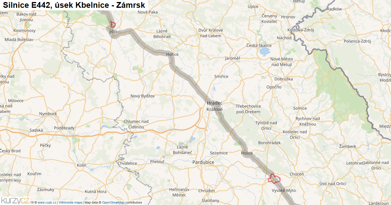 Úsek Kbelnice - Zámrsk, Silnice E442 - Mapa