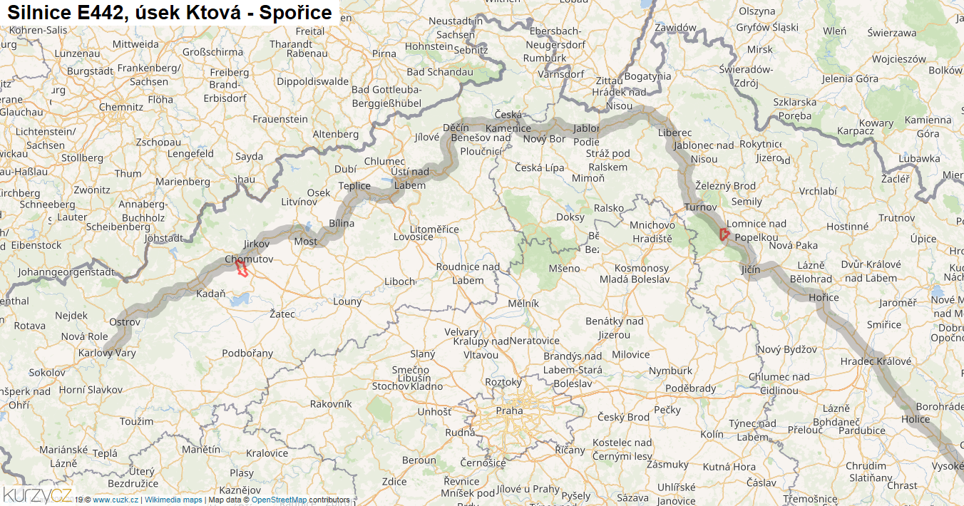 Úsek Ktová - Spořice, Silnice E442 - Mapa