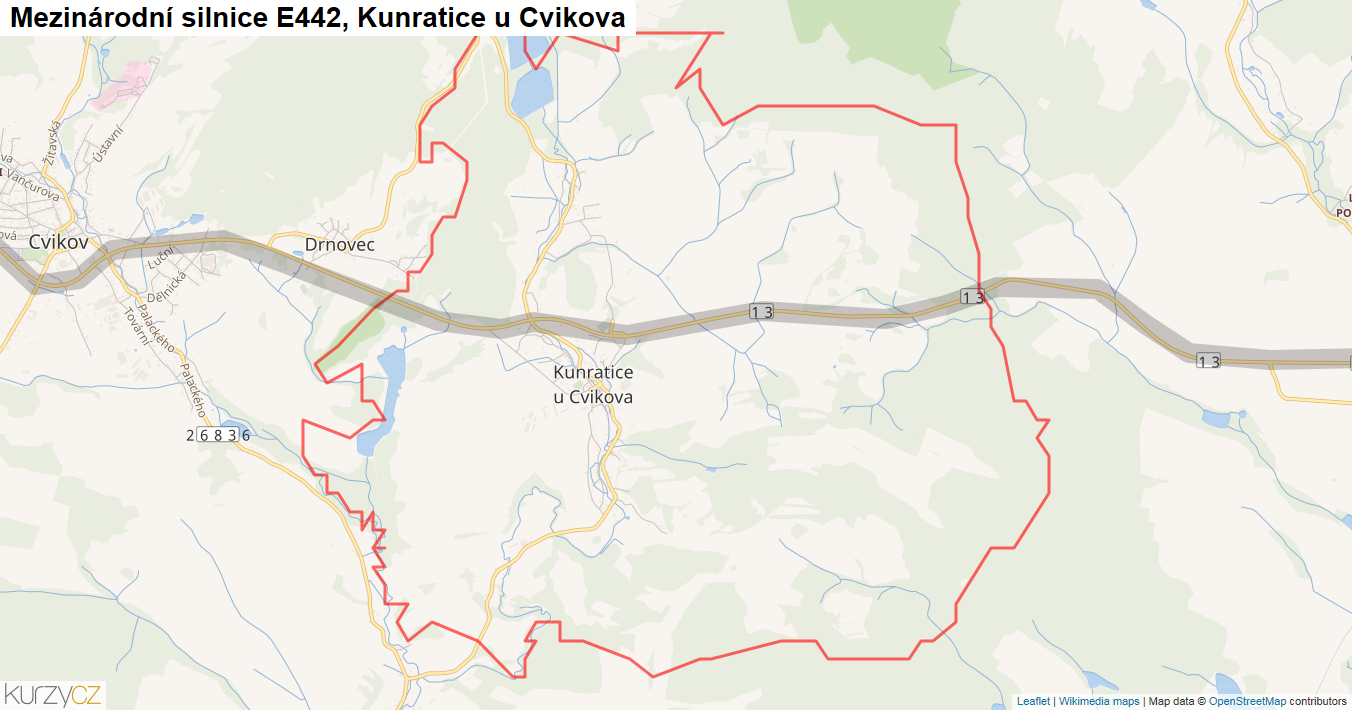 Kunratice u Cvikova, Silnice E442 - Mapa