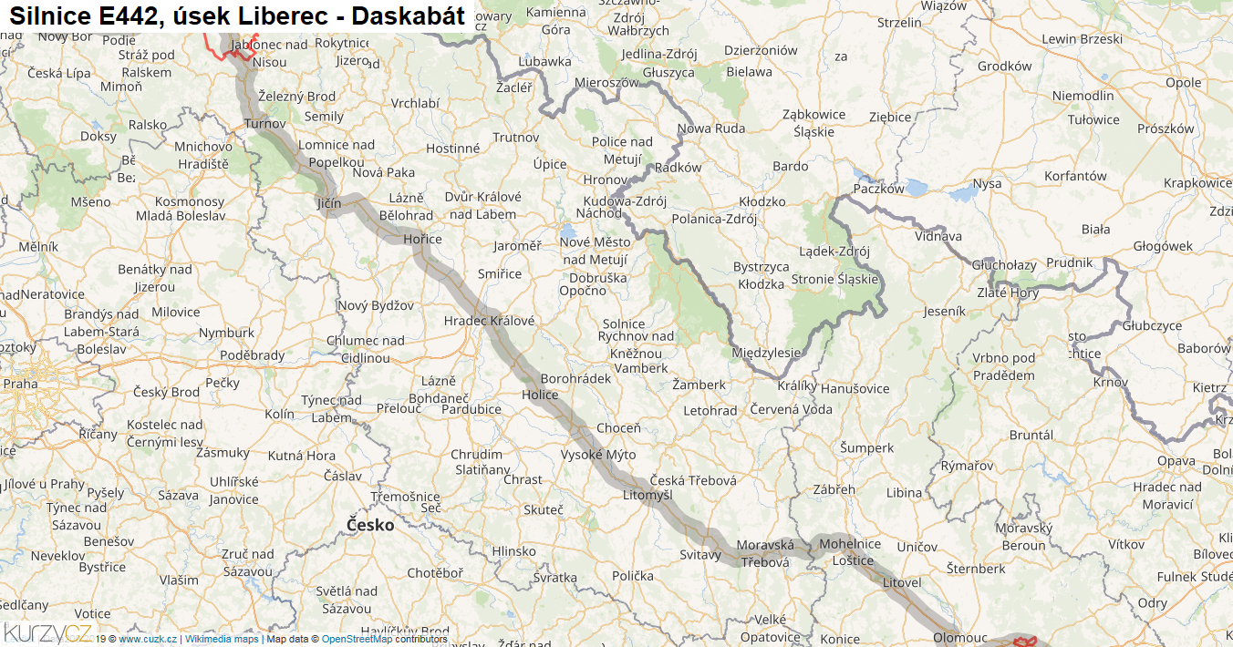 Úsek Liberec - Daskabát, Silnice E442 - Mapa