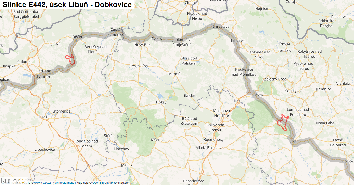 Úsek Libuň - Dobkovice, Silnice E442 - Mapa