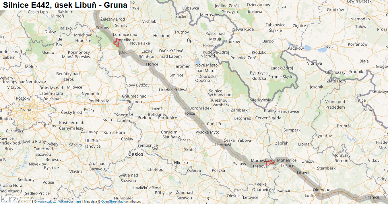 Úsek Libuň - Gruna, Silnice E442 - Mapa