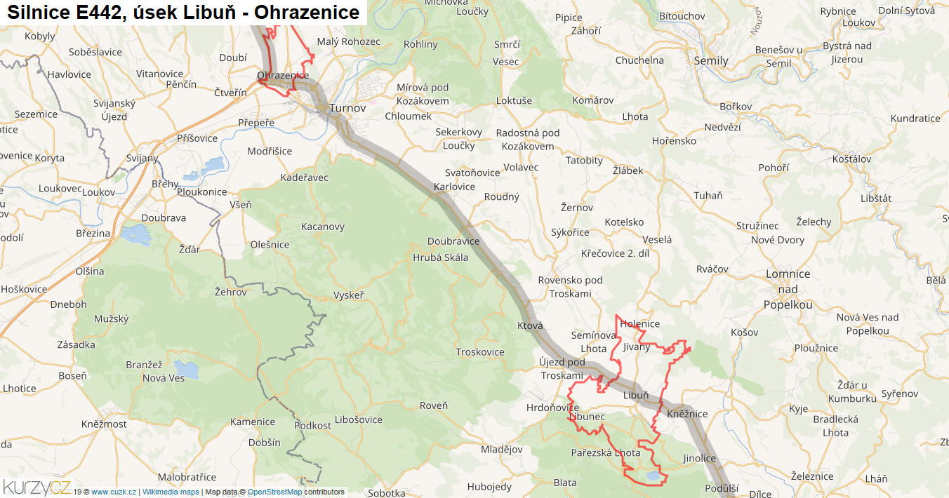 Úsek Libuň - Ohrazenice, Silnice E442 - Mapa
