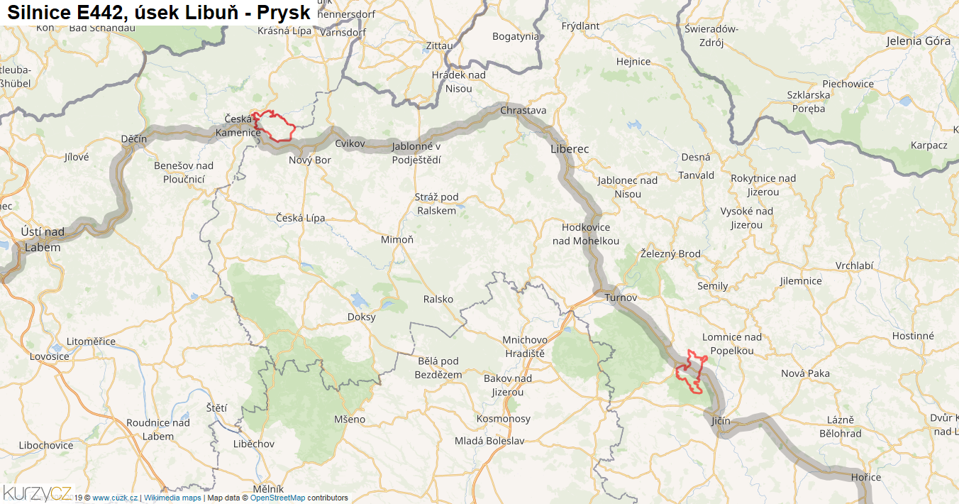 Úsek Libuň - Prysk, Silnice E442 - Mapa