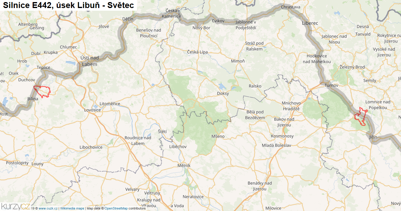 Úsek Libuň - Světec, Silnice E442 - Mapa