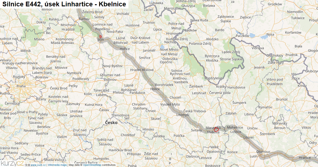 Úsek Linhartice - Kbelnice, Silnice E442 - Mapa