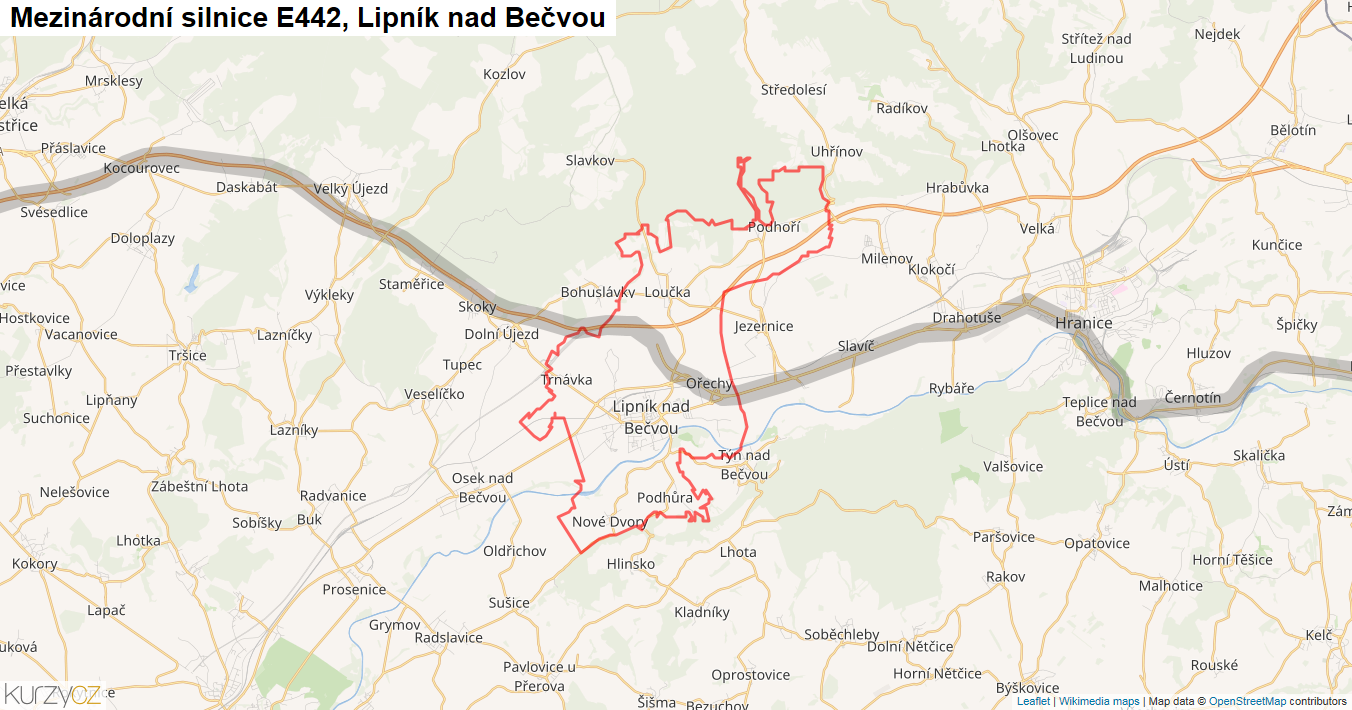 Lipník nad Bečvou, Silnice E442 - Mapa