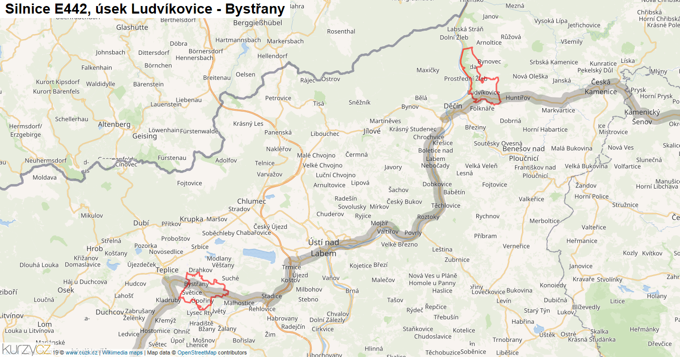 Úsek Ludvíkovice - Bystřany, Silnice E442 - Mapa