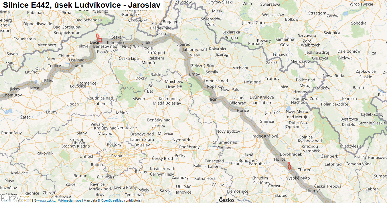 Úsek Ludvíkovice - Jaroslav, Silnice E442 - Mapa