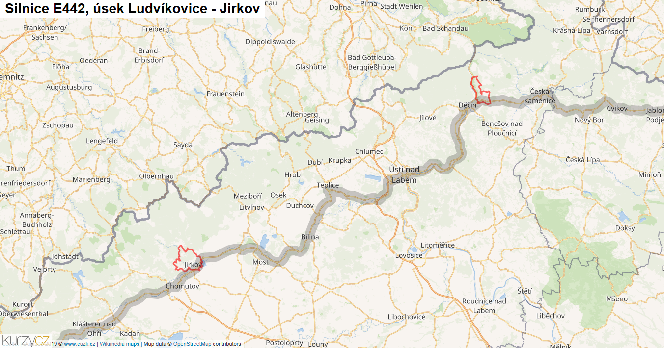 Úsek Ludvíkovice - Jirkov, Silnice E442 - Mapa
