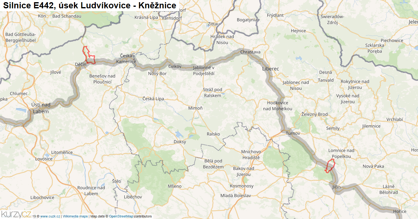 Úsek Ludvíkovice - Kněžnice, Silnice E442 - Mapa