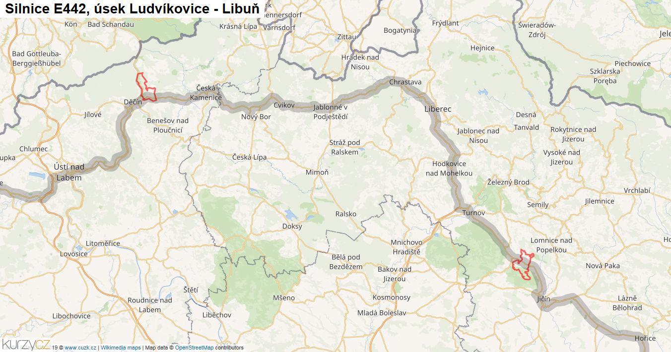 Úsek Ludvíkovice - Libuň, Silnice E442 - Mapa