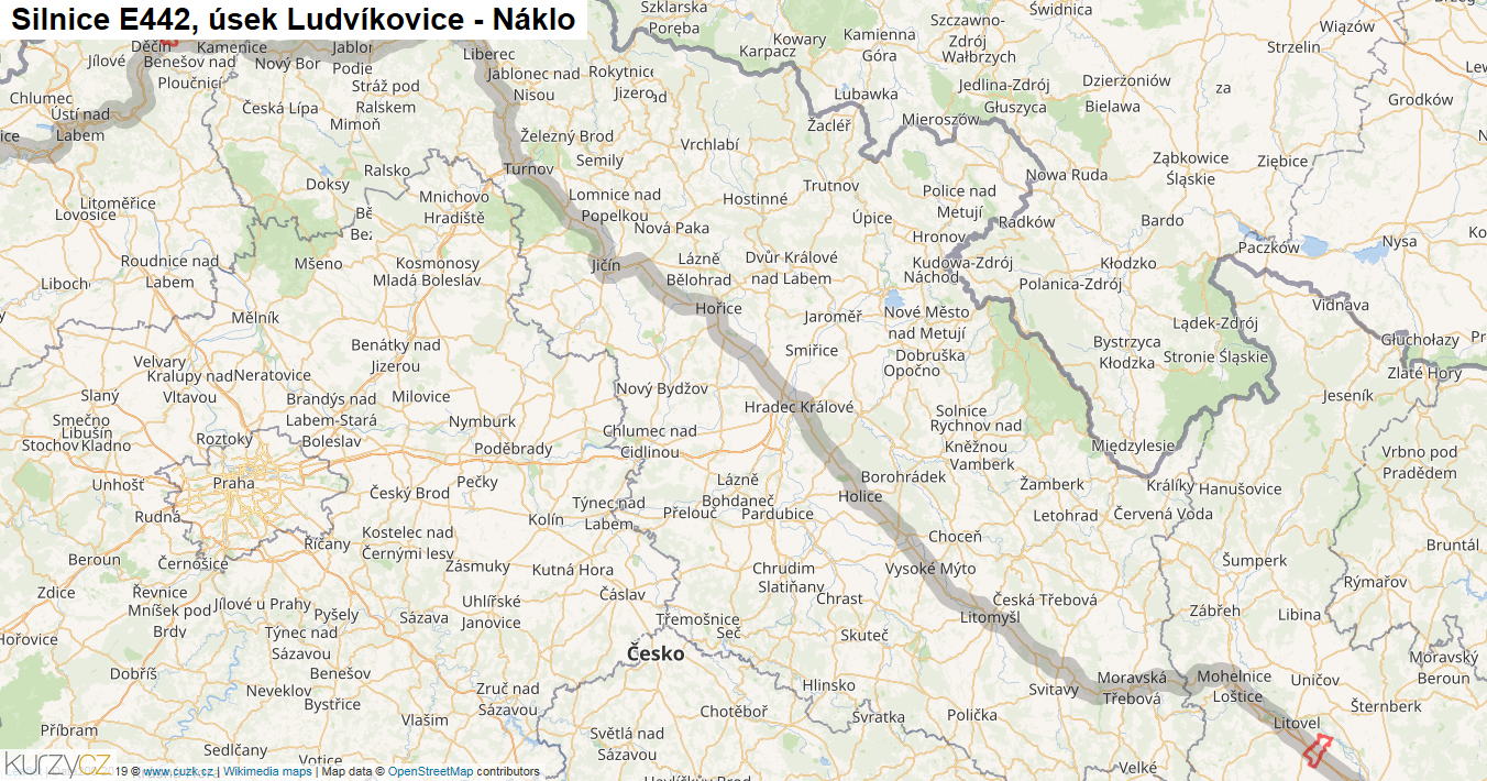 Úsek Ludvíkovice - Náklo, Silnice E442 - Mapa