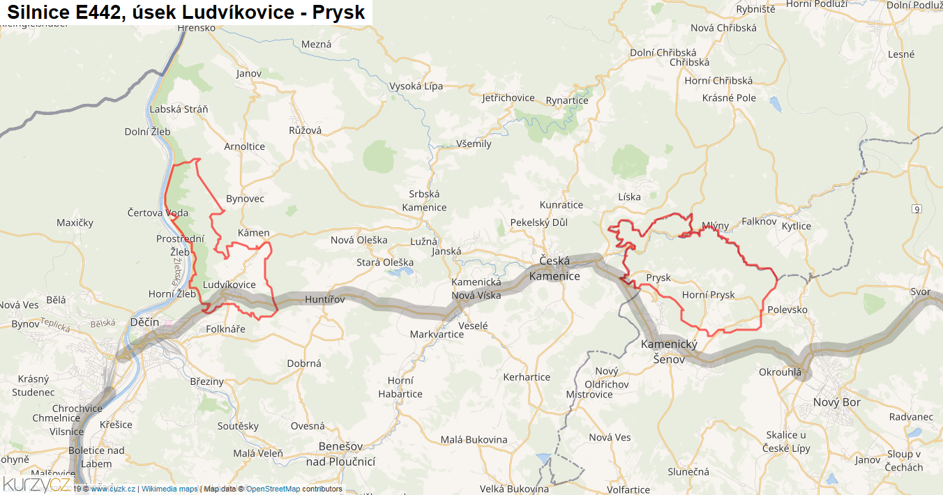 Úsek Ludvíkovice - Prysk, Silnice E442 - Mapa