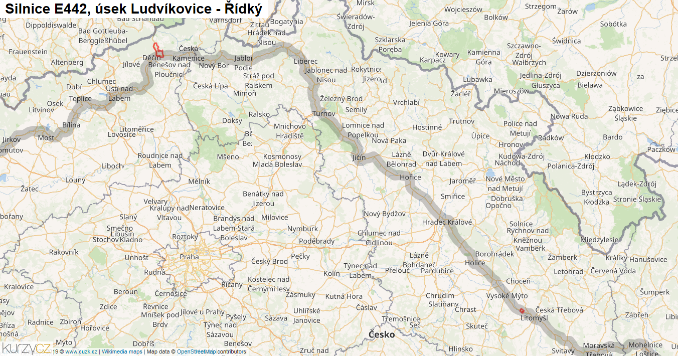 Úsek Ludvíkovice - Řídký, Silnice E442 - Mapa