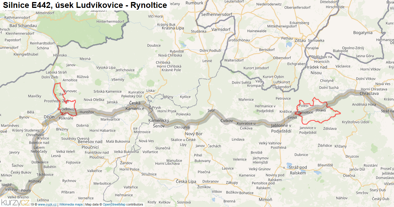 Úsek Ludvíkovice - Rynoltice, Silnice E442 - Mapa