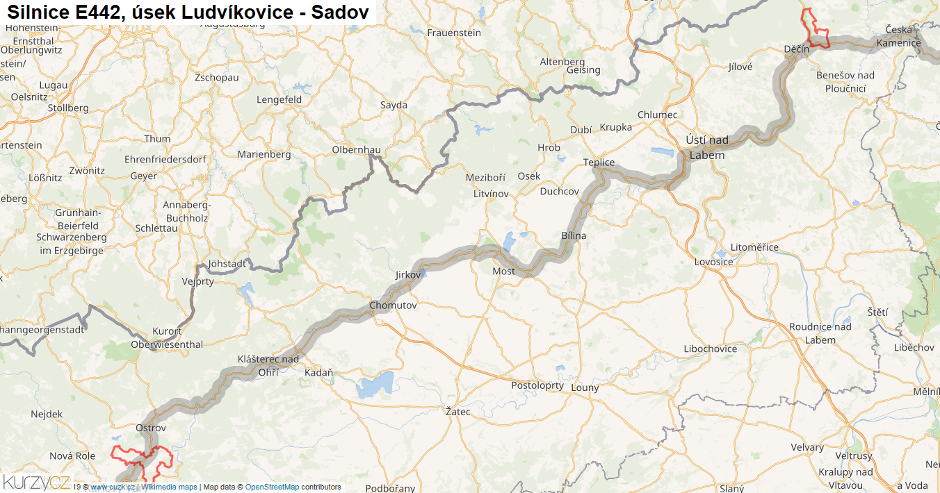 Úsek Ludvíkovice - Sadov, Silnice E442 - Mapa