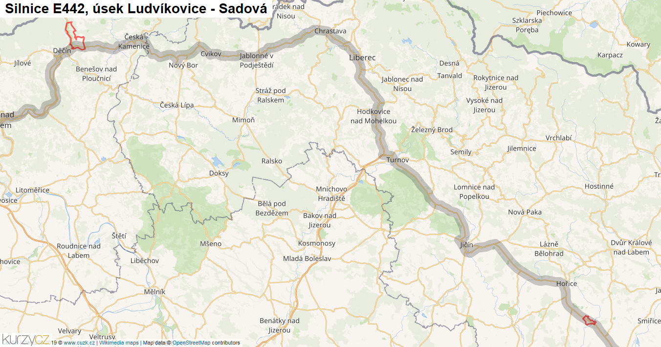 Úsek Ludvíkovice - Sadová, Silnice E442 - Mapa