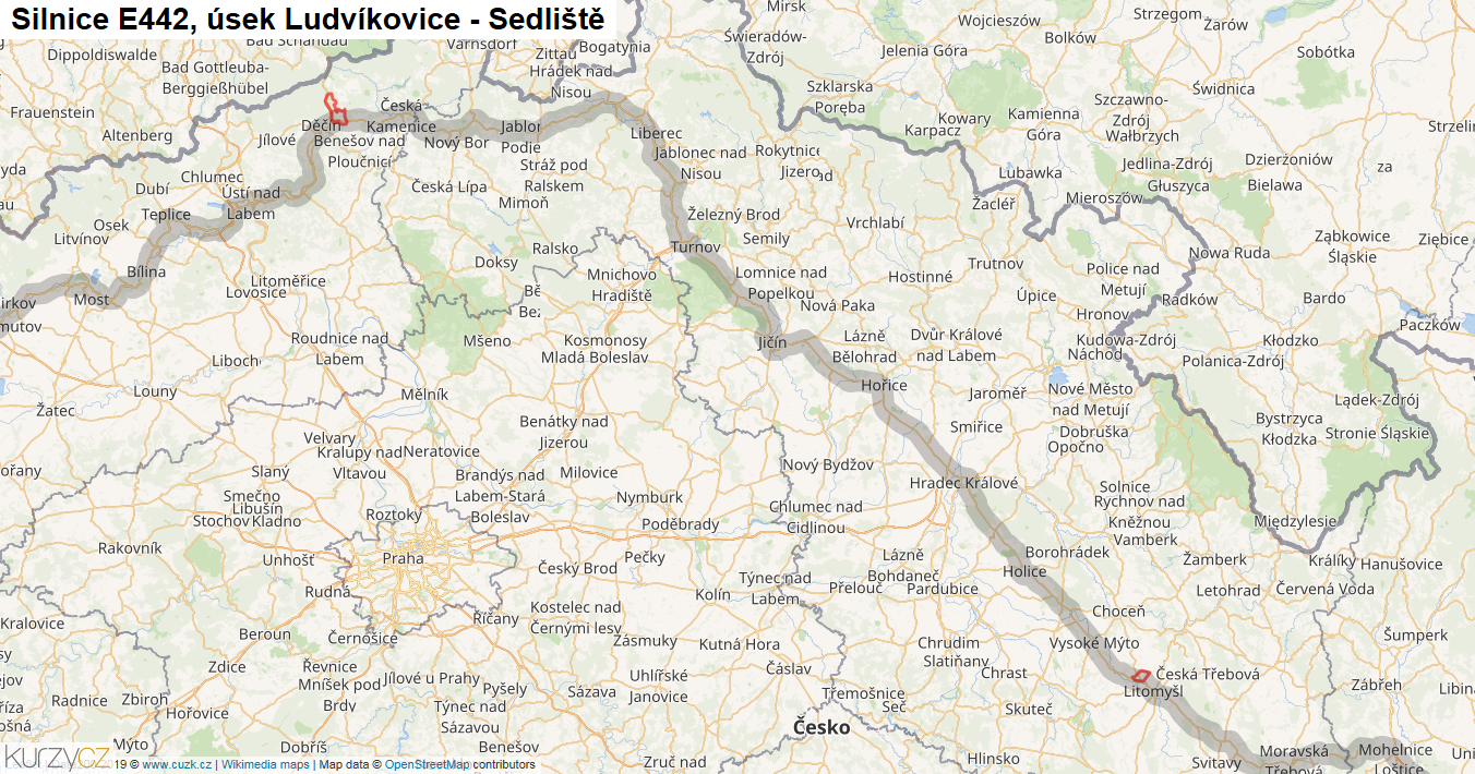 Úsek Ludvíkovice - Sedliště, Silnice E442 - Mapa
