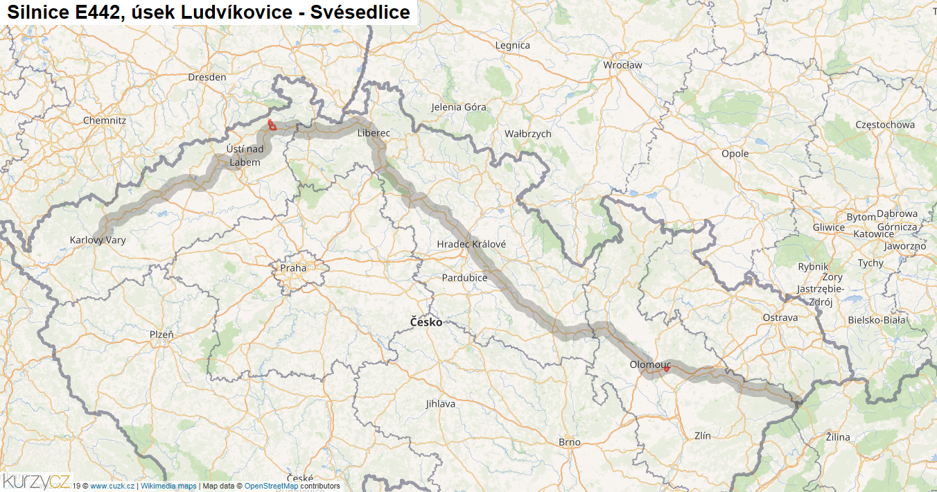 Úsek Ludvíkovice - Svésedlice, Silnice E442 - Mapa