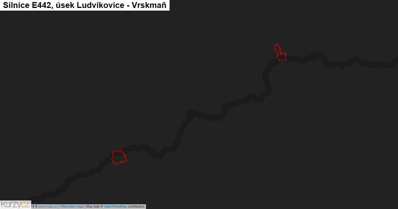 Úsek Ludvíkovice - Vrskmaň, Silnice E442 - Mapa
