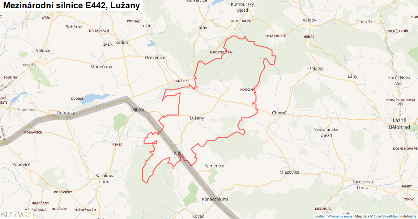 Lužany, Silnice E442 - Mapa