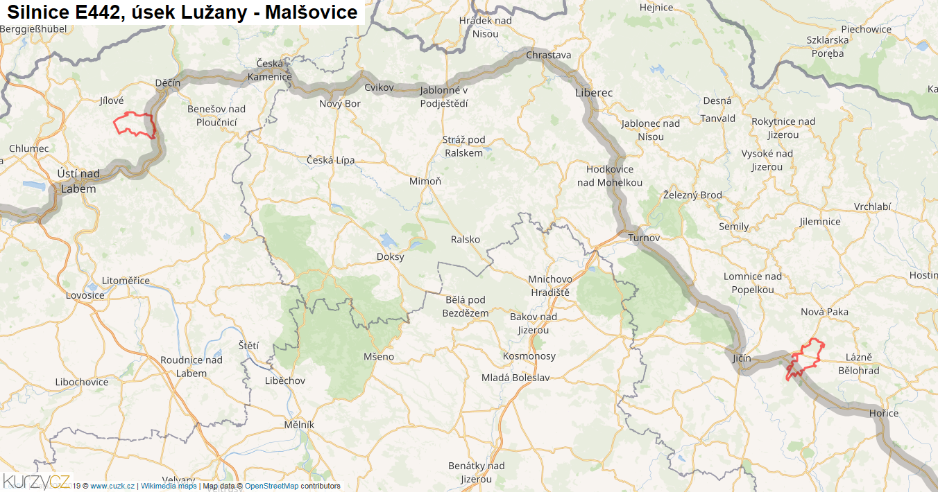 Úsek Lužany - Malšovice, Silnice E442 - Mapa