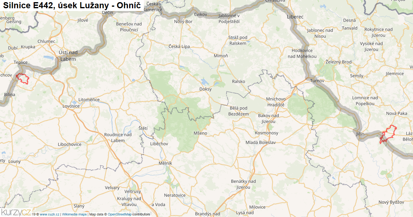 Úsek Lužany - Ohníč, Silnice E442 - Mapa
