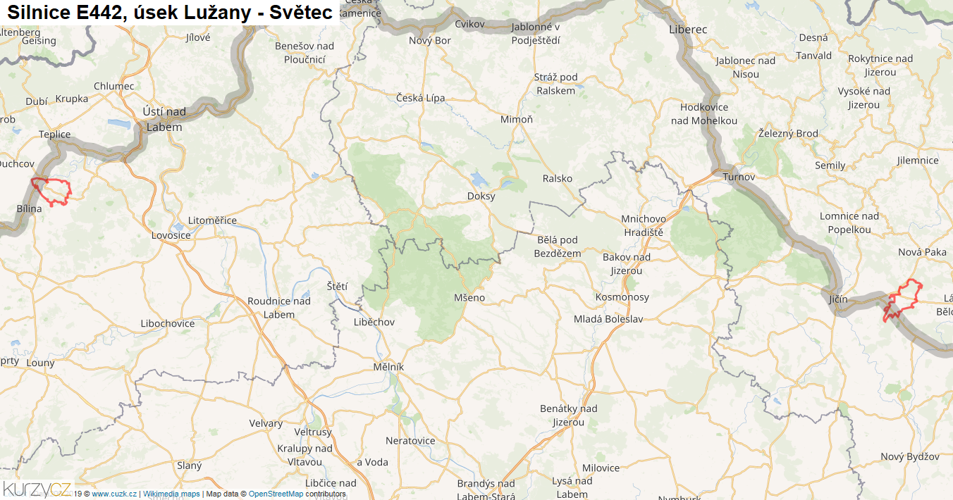 Úsek Lužany - Světec, Silnice E442 - Mapa