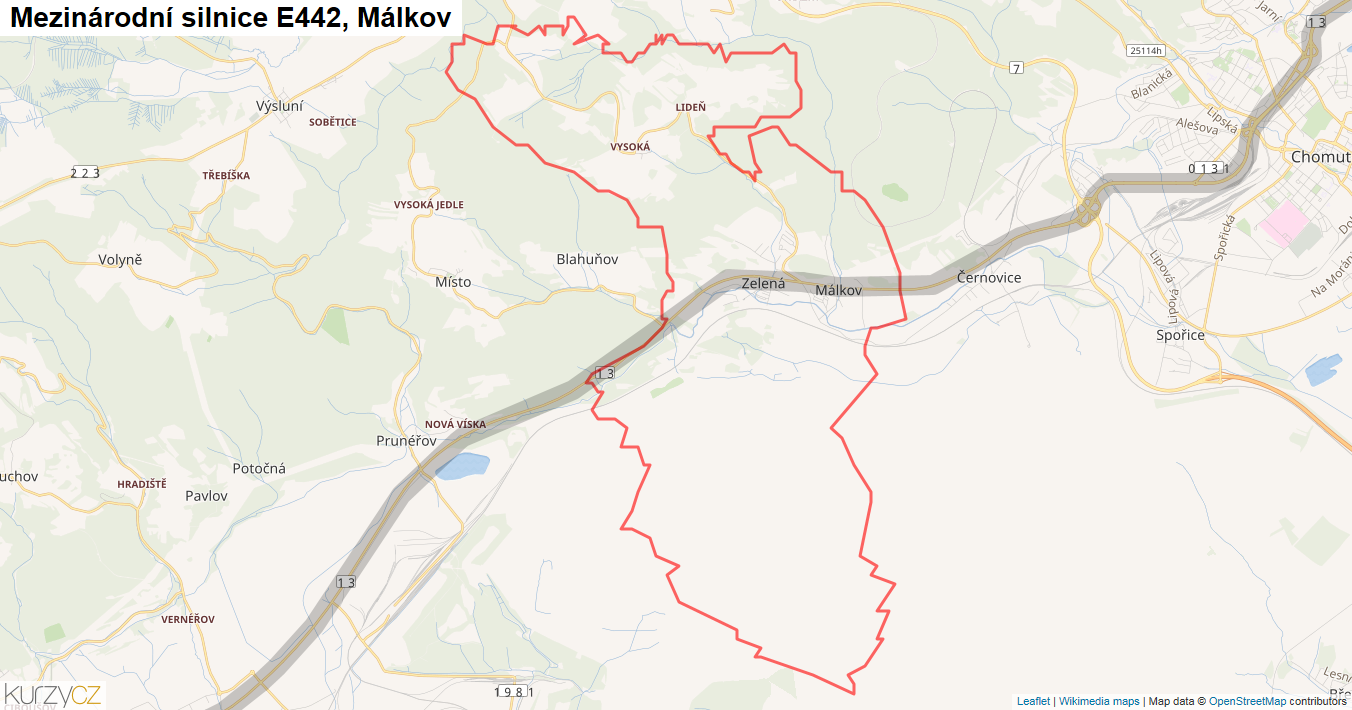 Málkov, Silnice E442 - Mapa