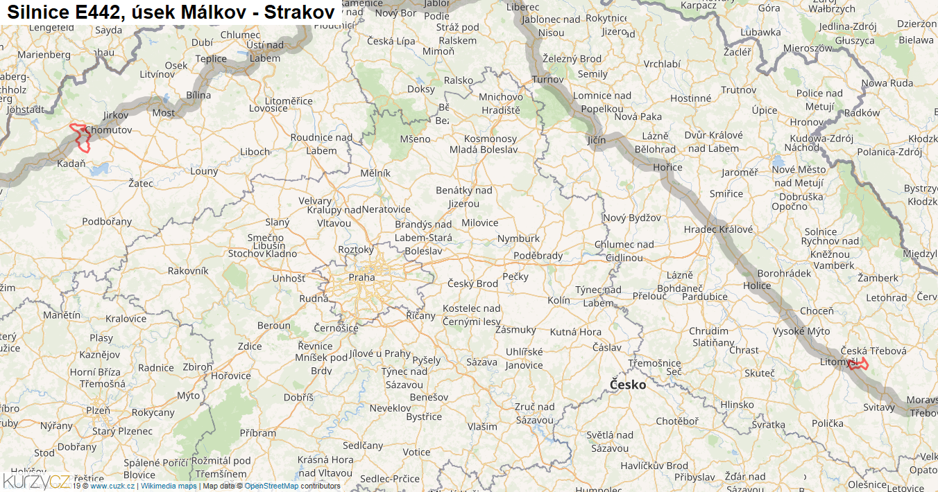 Úsek Málkov - Strakov, Silnice E442 - Mapa