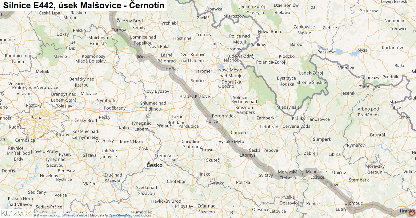 Úsek Malšovice - Černotín, Silnice E442 - Mapa