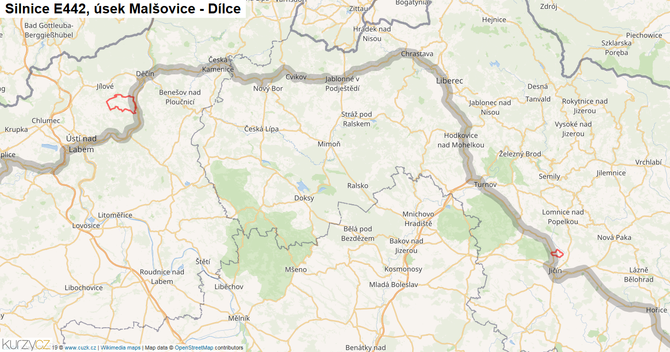Úsek Malšovice - Dílce, Silnice E442 - Mapa
