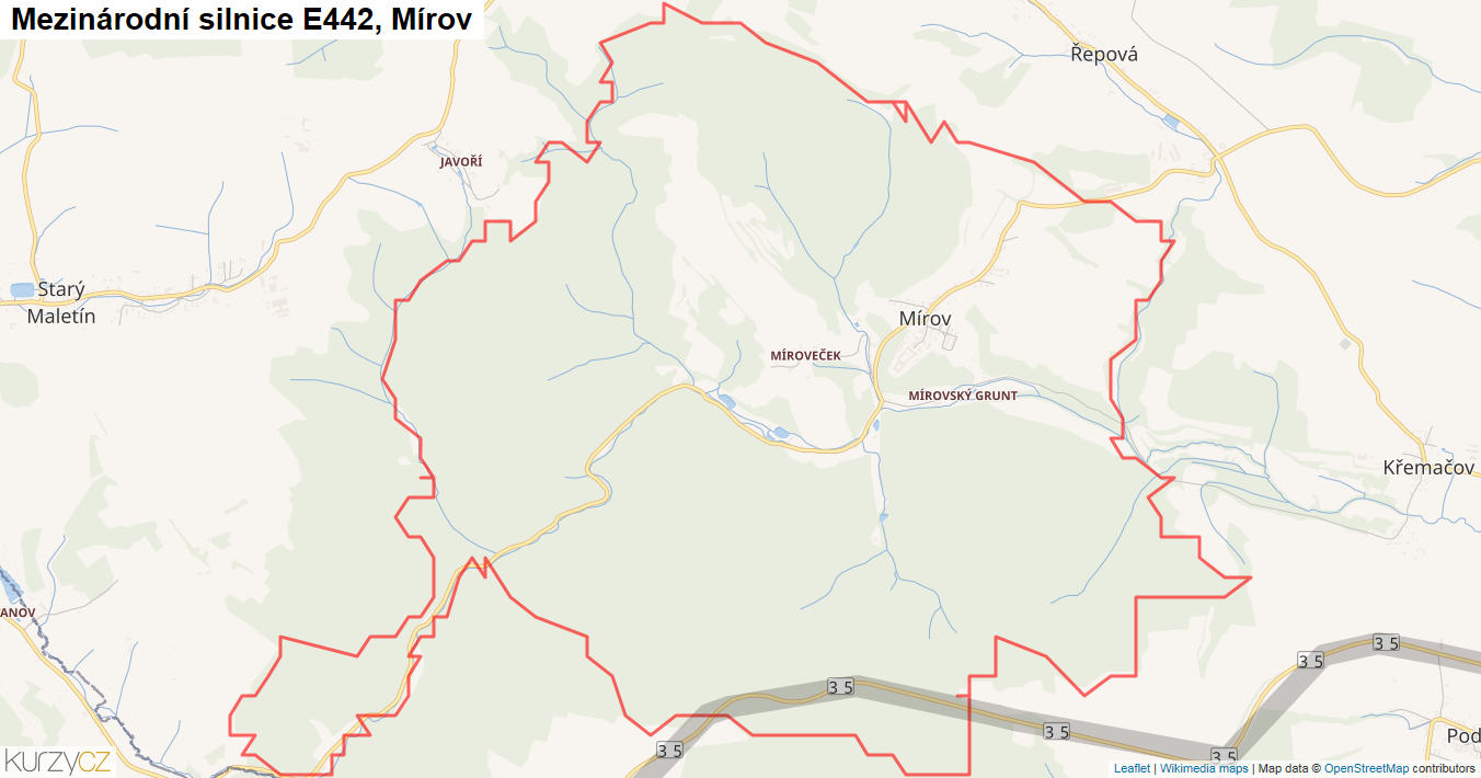 Mírov, Silnice E442 - Mapa