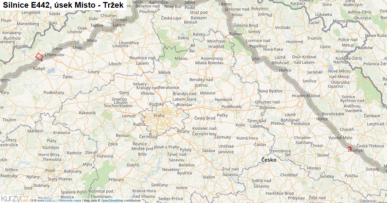 Úsek Místo - Tržek, Silnice E442 - Mapa