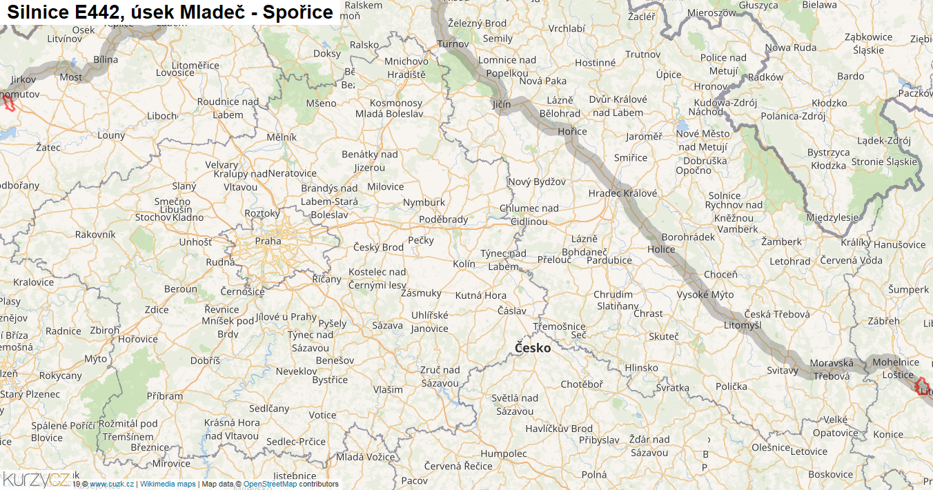 Úsek Mladeč - Spořice, Silnice E442 - Mapa