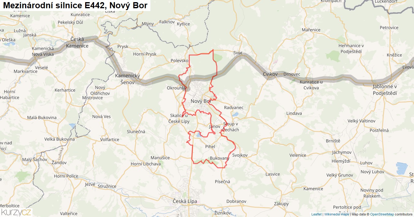Nový Bor, Silnice E442 - Mapa