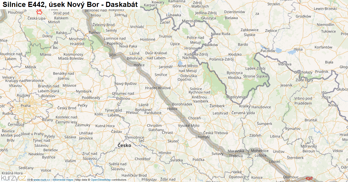 Úsek Nový Bor - Daskabát, Silnice E442 - Mapa