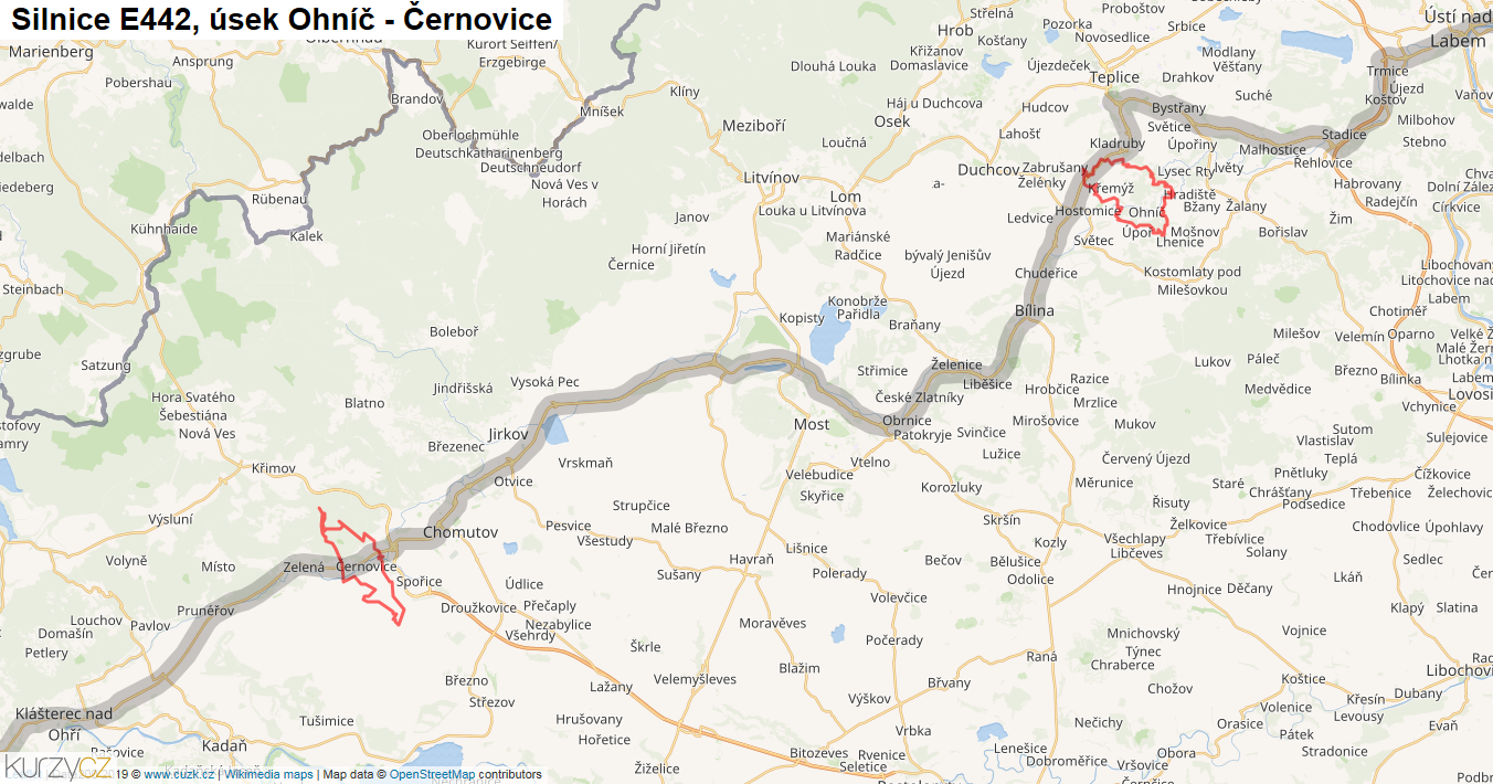 Úsek Ohníč - Černovice, Silnice E442 - Mapa