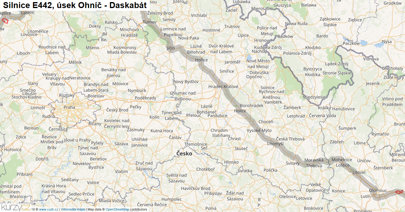 Úsek Ohníč - Daskabát, Silnice E442 - Mapa