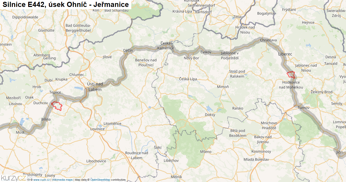 Úsek Ohníč - Jeřmanice, Silnice E442 - Mapa