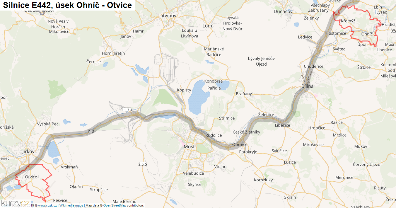 Úsek Ohníč - Otvice, Silnice E442 - Mapa