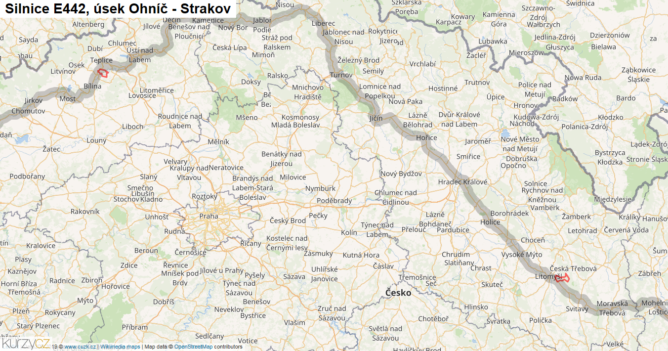Úsek Ohníč - Strakov, Silnice E442 - Mapa