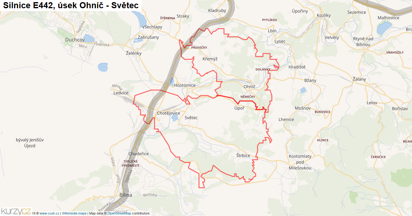 Úsek Ohníč - Světec, Silnice E442 - Mapa