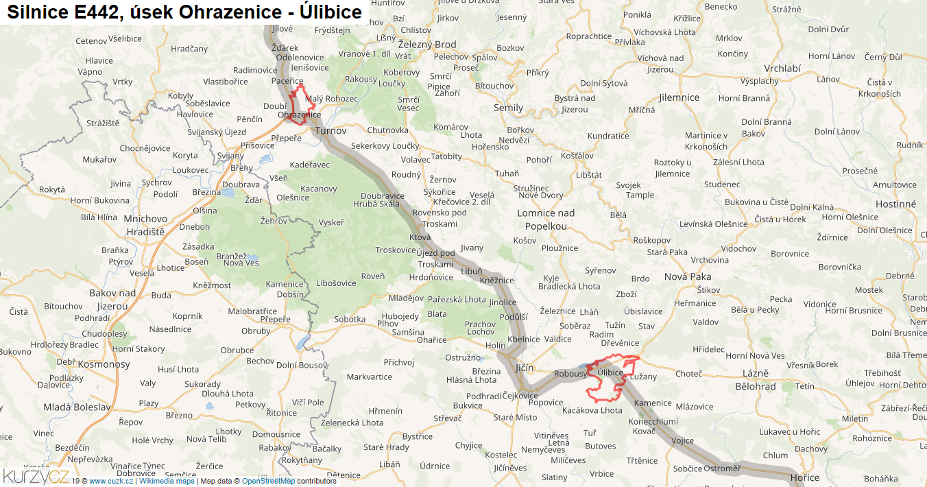 Úsek Ohrazenice - Úlibice, Silnice E442 - Mapa