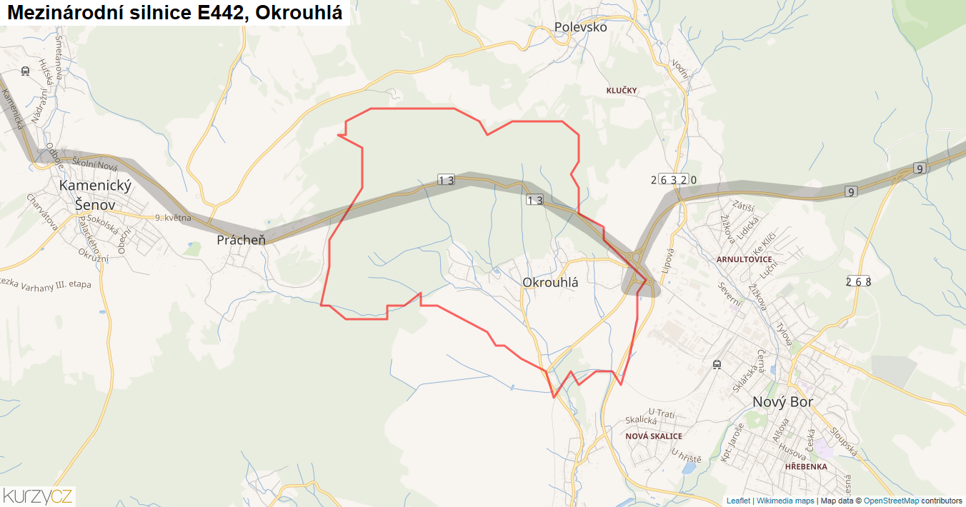 Okrouhlá, Silnice E442 - Mapa