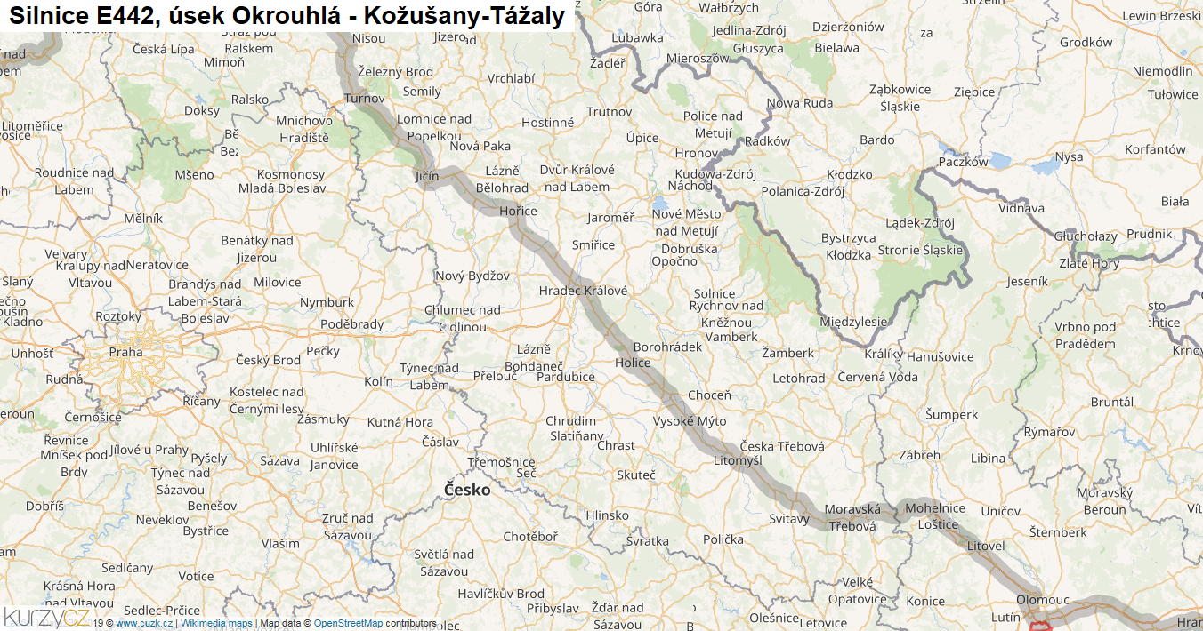 Úsek Okrouhlá - Kožušany-Tážaly, Silnice E442 - Mapa