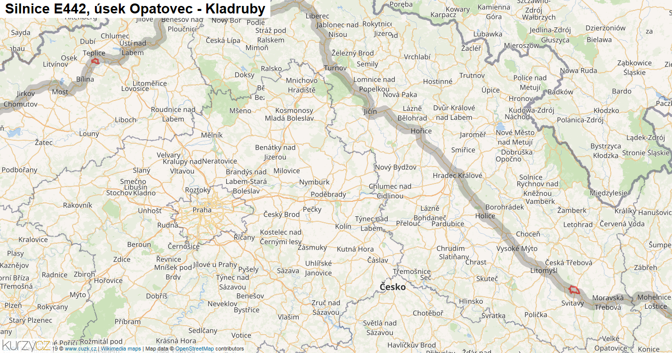 Úsek Opatovec - Kladruby, Silnice E442 - Mapa