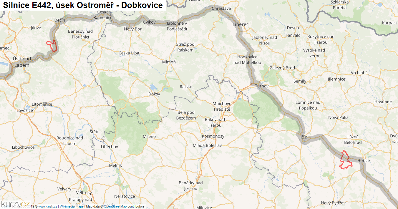 Úsek Ostroměř - Dobkovice, Silnice E442 - Mapa